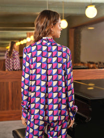 Blusa in viscosa con fiocco e stampa geometrica