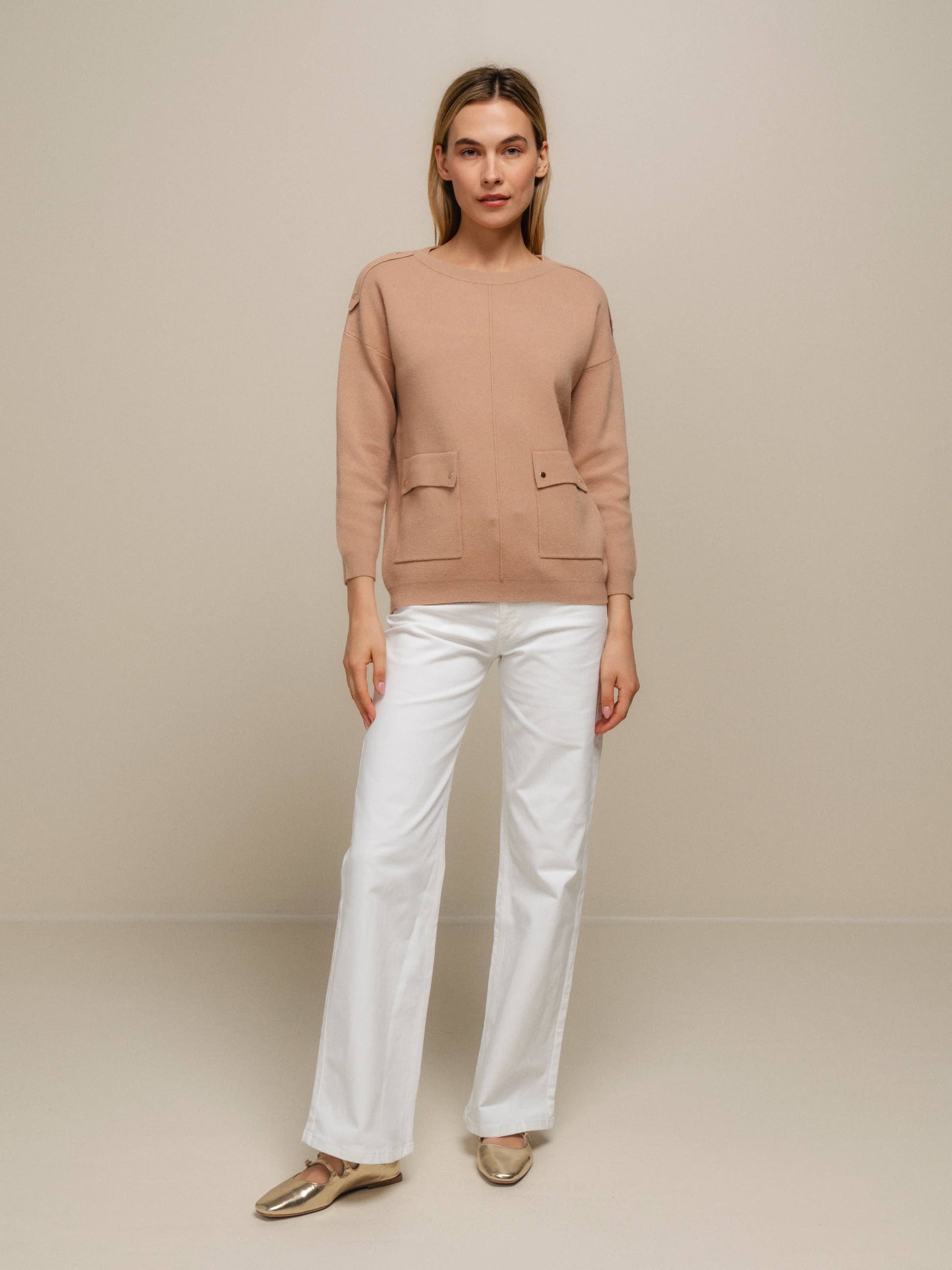 Maglione donna in maglia con tasche applicate