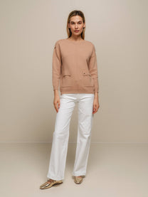 Maglione donna in maglia con tasche applicate