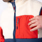 Gilet smanicato sherpa color block avorio e blu navy
