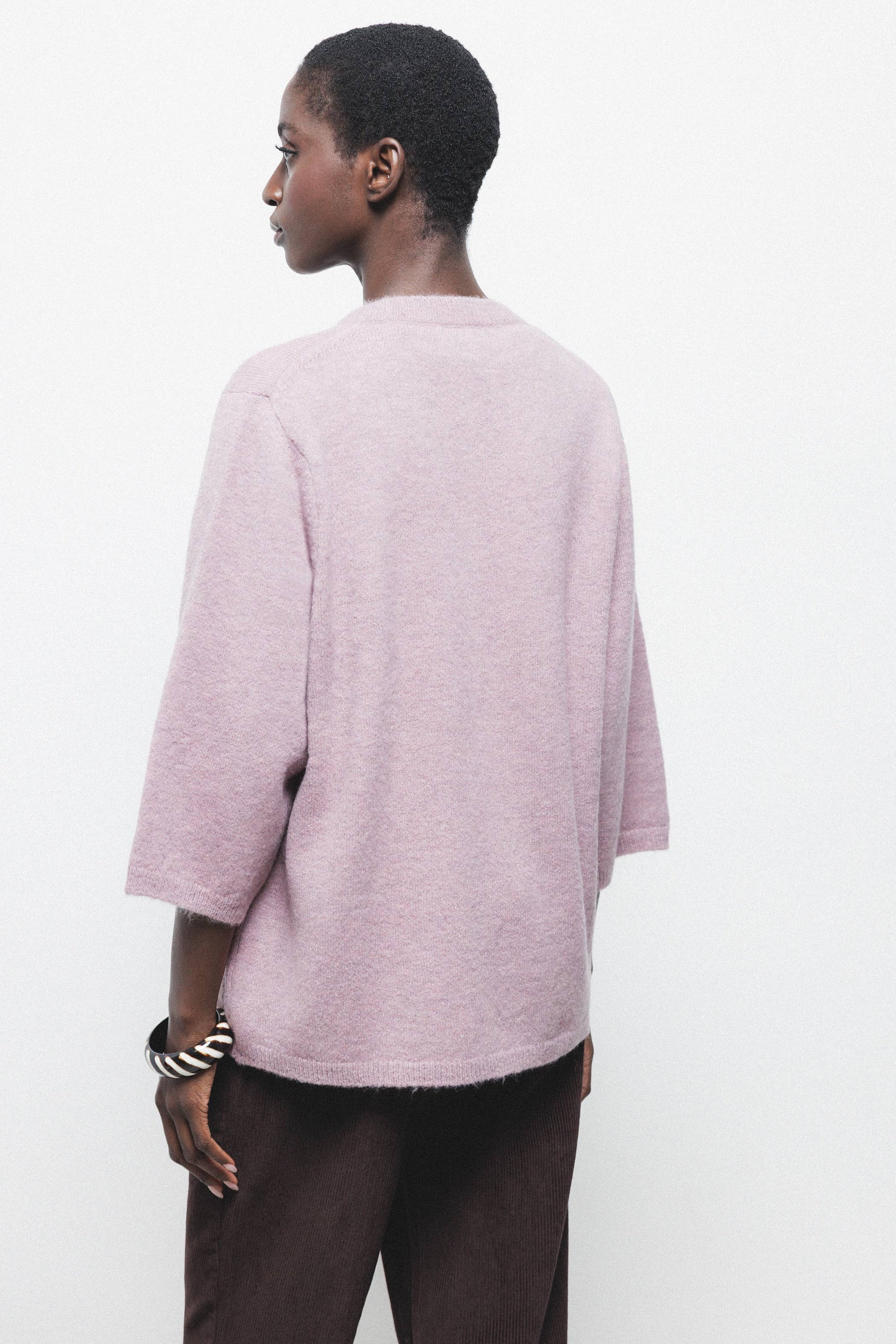 Cardigan in maglia rasata con maniche 3/4