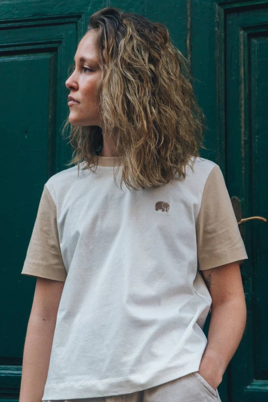 T-shirt donna color block naturale in cotone biologico