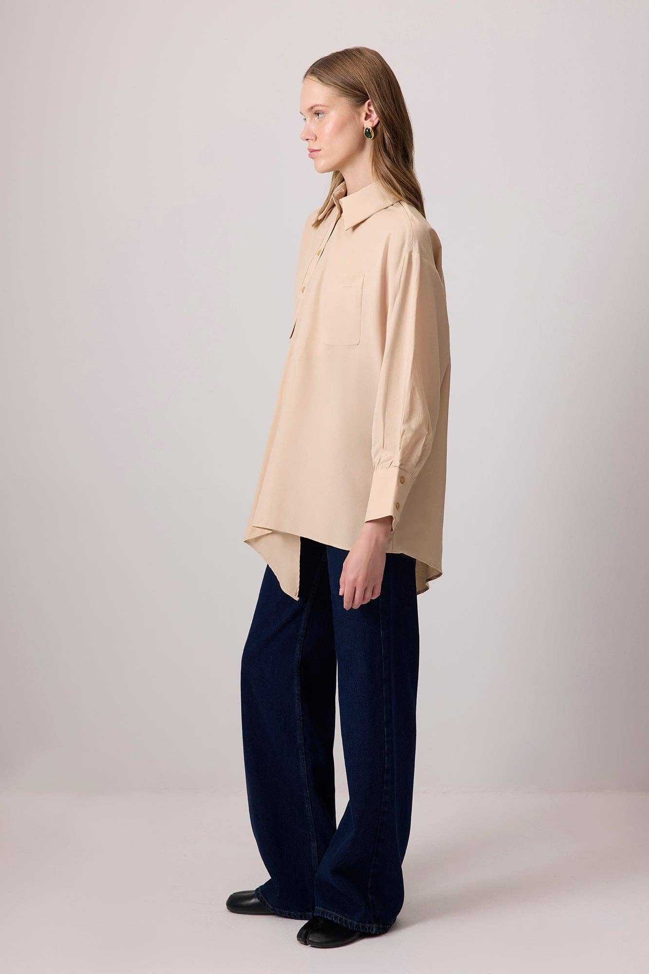 Tunica camicia asimmetrica beige