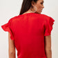 Top incrociato rosso con volant