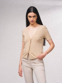 Cardigan in maglia fine con scollo a V e maniche corte