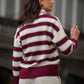 Cardigan a righe bordeaux con scollo a V