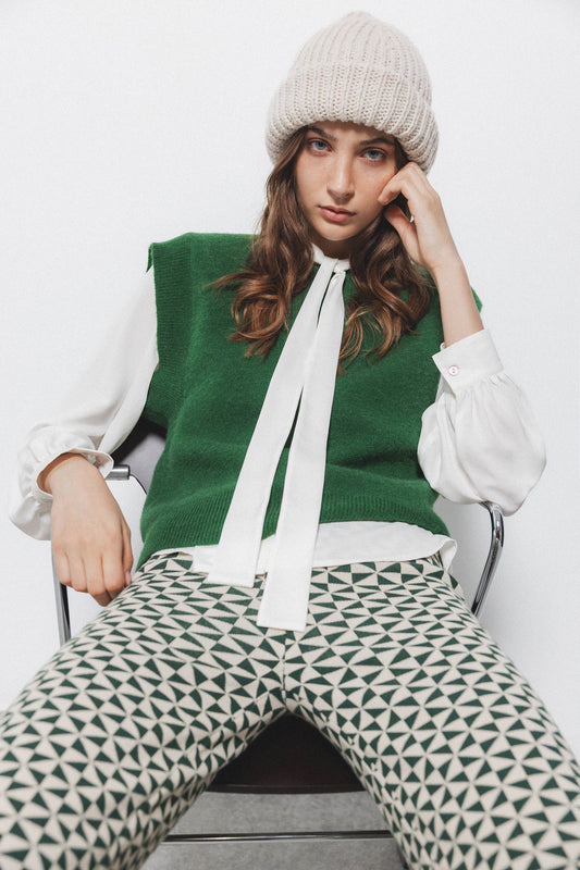 Gilet in maglia rasata con girocollo