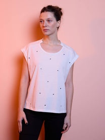T-shirt donna in cotone con borchiette