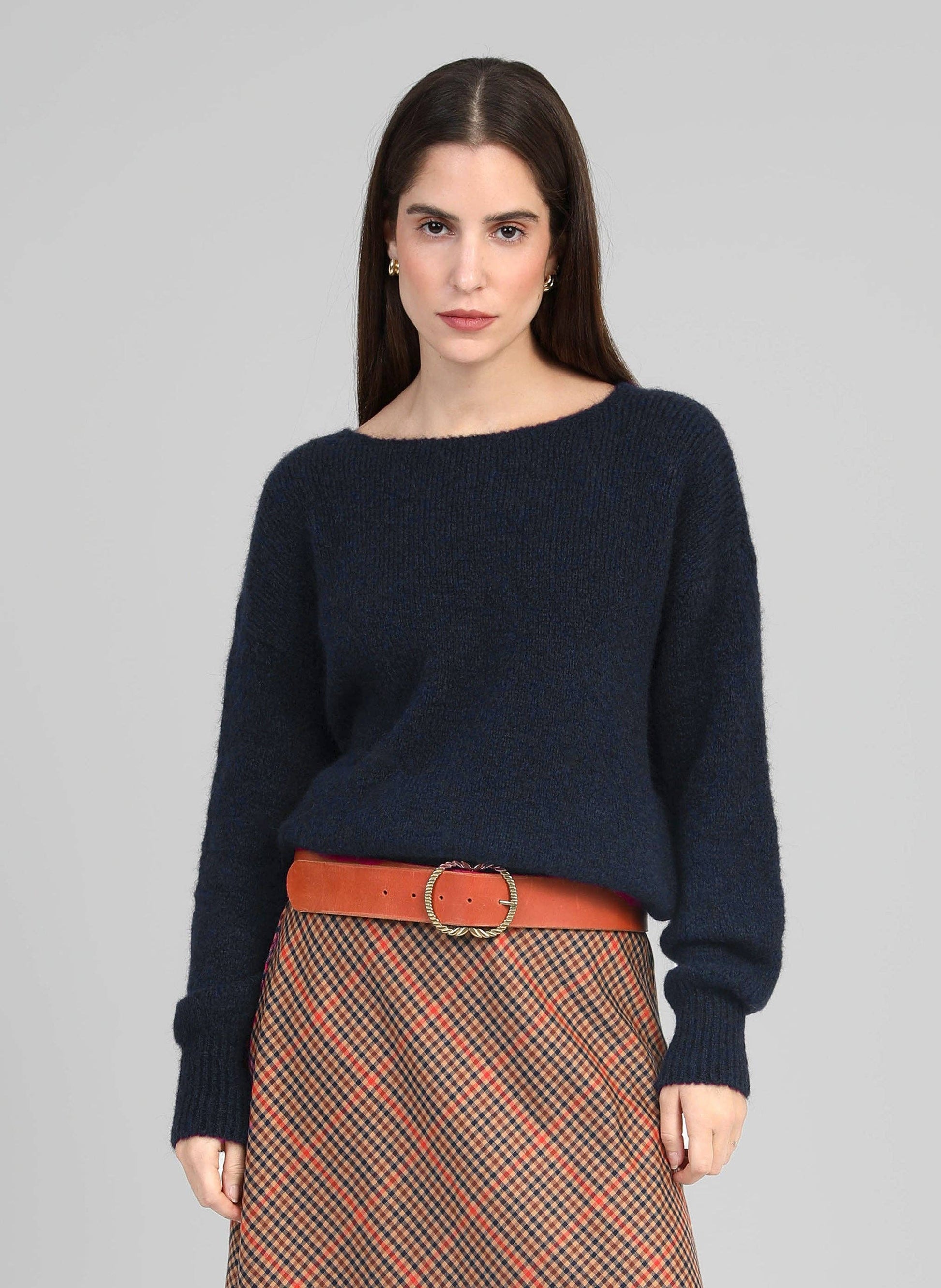 Maglione girocollo oversize blu navy da donna