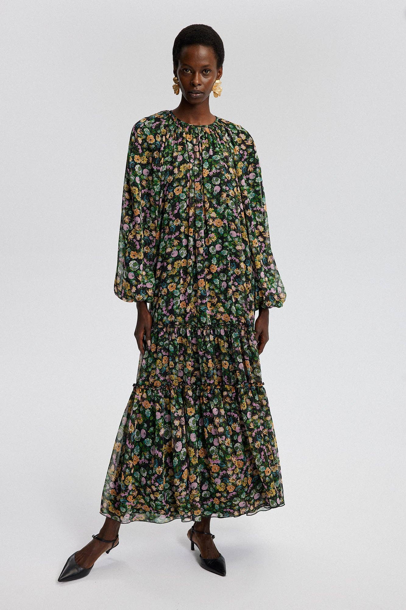 Abito lungo in chiffon floreale