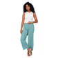 Pantaloni estivi cropped in cotone e lino turchese
