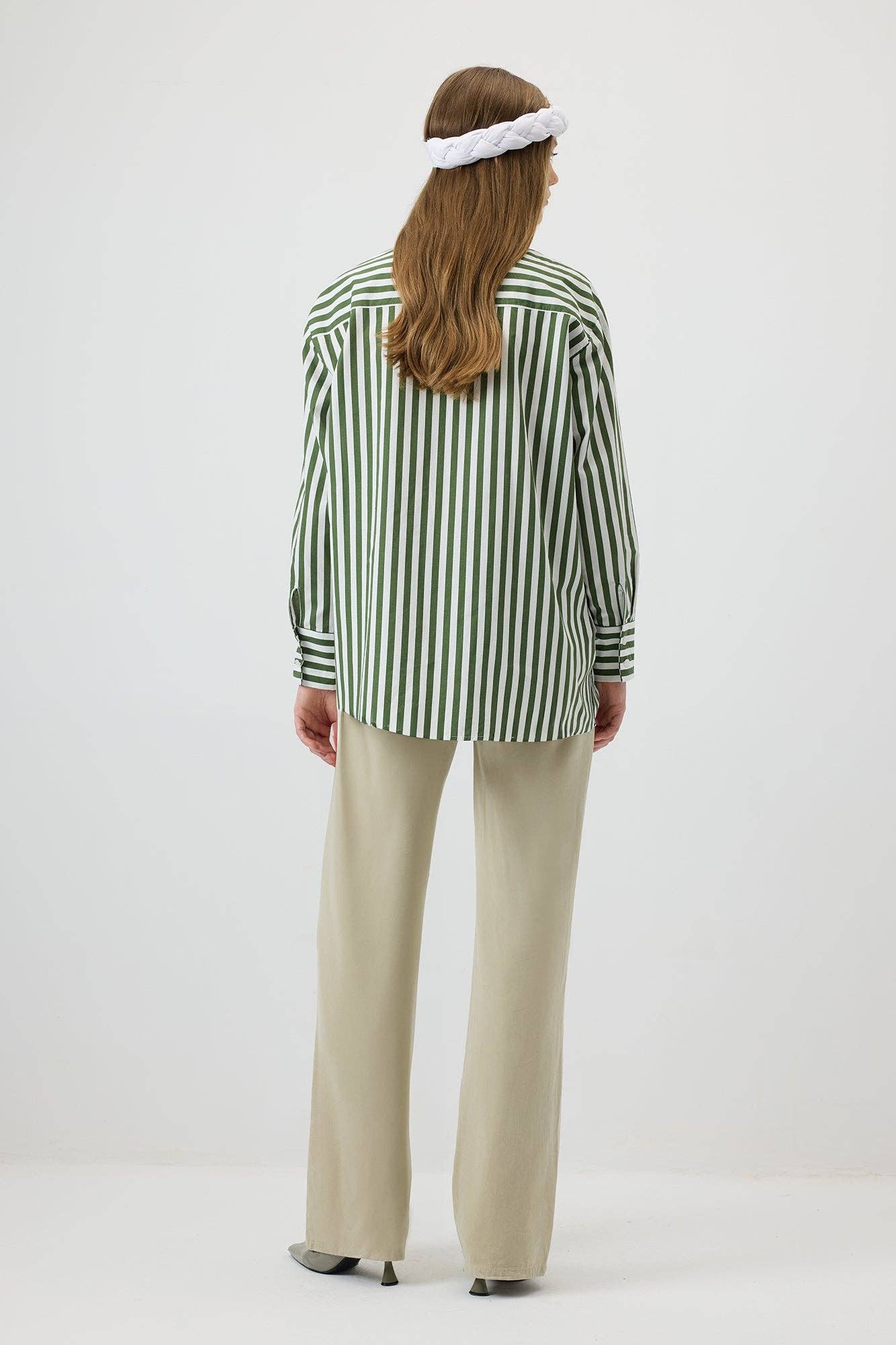 Camicia oversize a righe verdi in viscosa