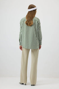 Camicia oversize a righe verdi in viscosa