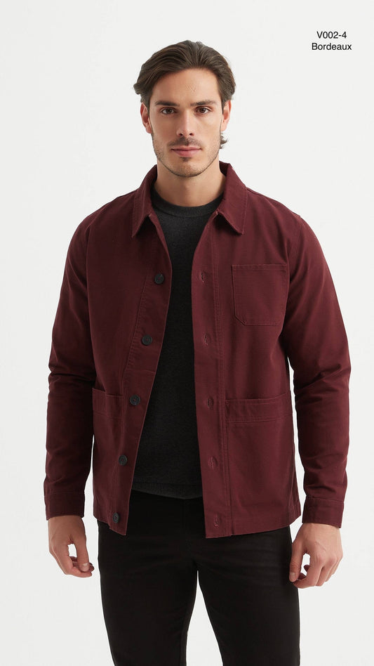 Giacca chic bordeaux in cotone con tasche