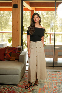 Top off-shoulder nero in cotone elasticizzato