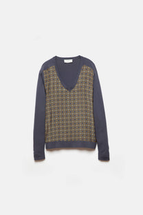 Maglione in maglia jacquard con scollo a V