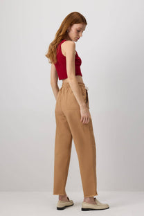 Pantaloni jogger a vita alta in gabardina con coulisse