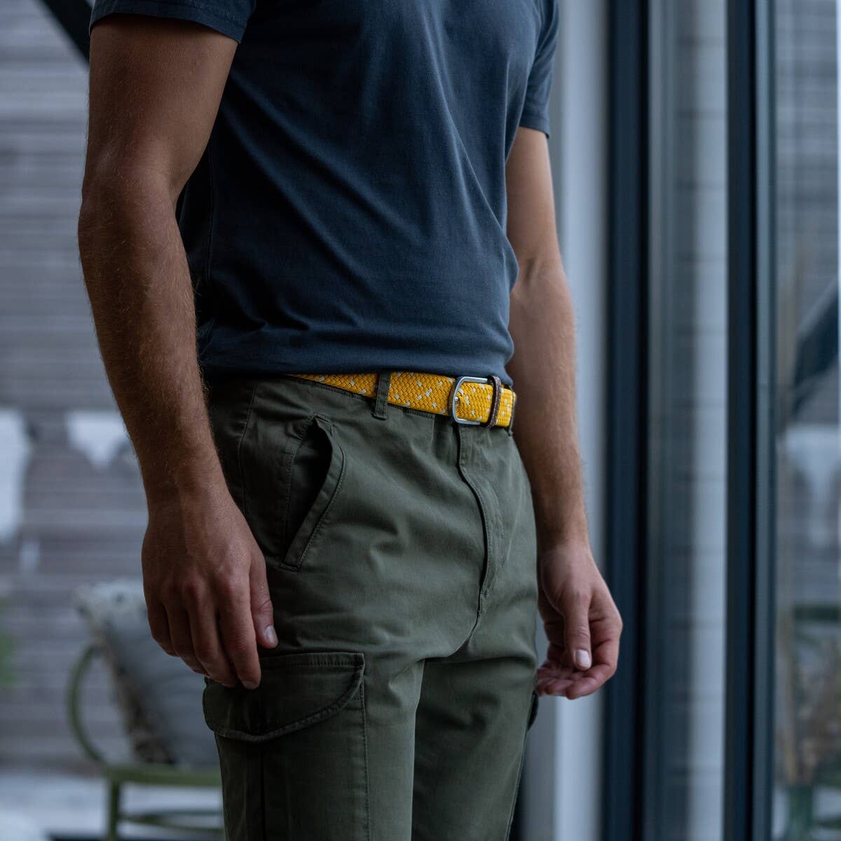 Cintura elastica intrecciata Izamal giallo e bianco