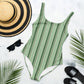 Costume intero a righe verde oliva