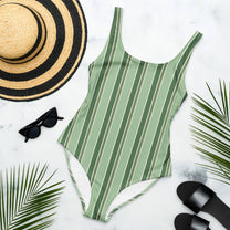 Costume intero a righe verde oliva