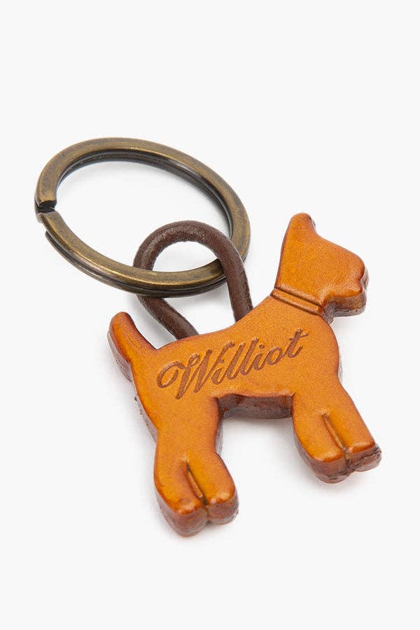 Portachiavi in pelle a forma di cane con logo inciso