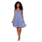 Vestito estivo corto in cotone blu con spalline annodate