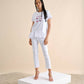 T-shirt bianca con stampa e balza