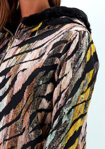 Giacca con cappuccio jacquard multicolor