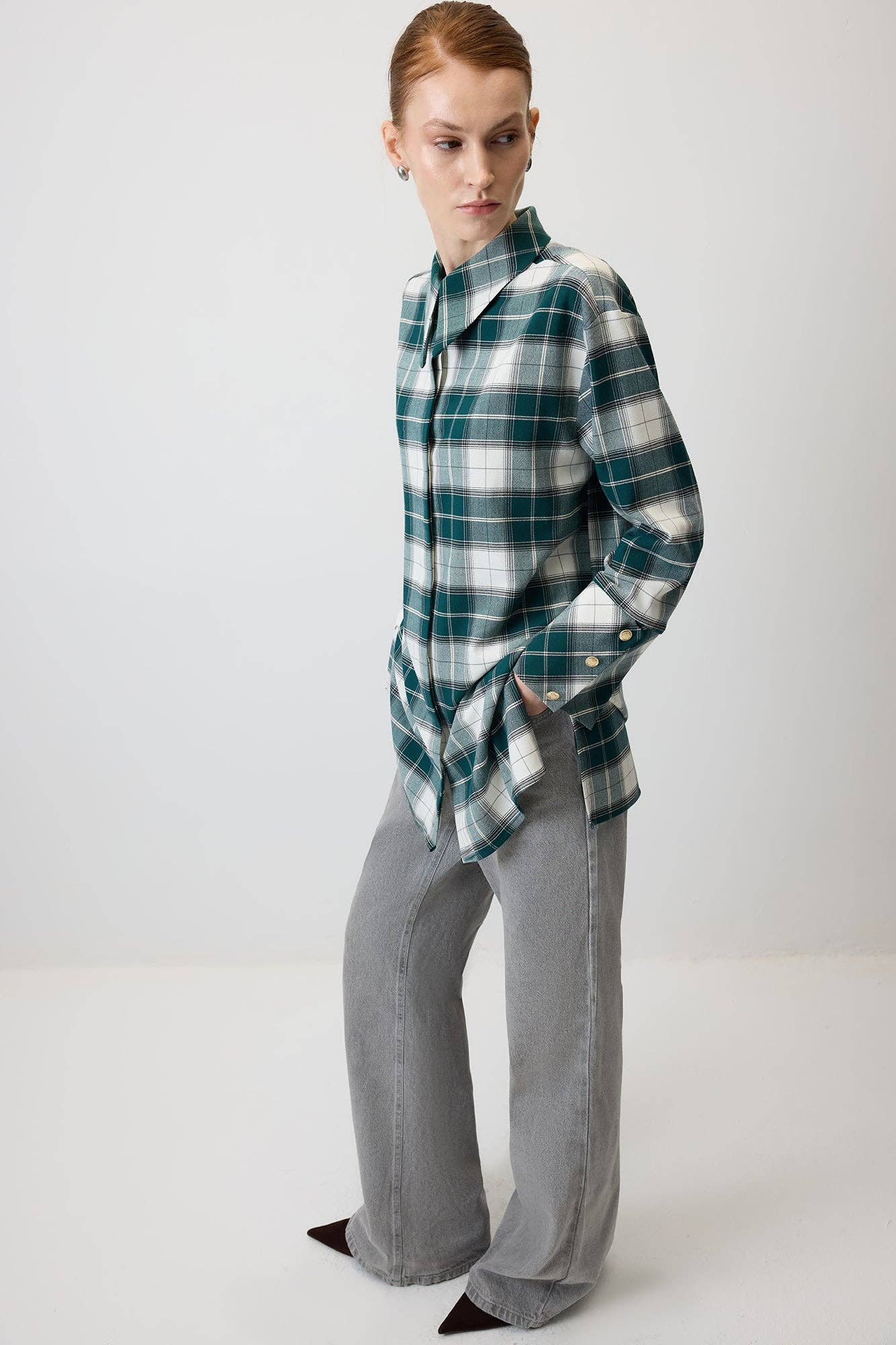 Camicia a quadri con maxi colletto verde