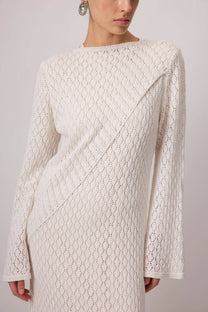 Abito maxi in cotone ricamato avorio