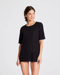 T-shirt Nynne in lino nera