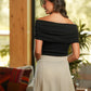 Top off-shoulder nero in cotone elasticizzato