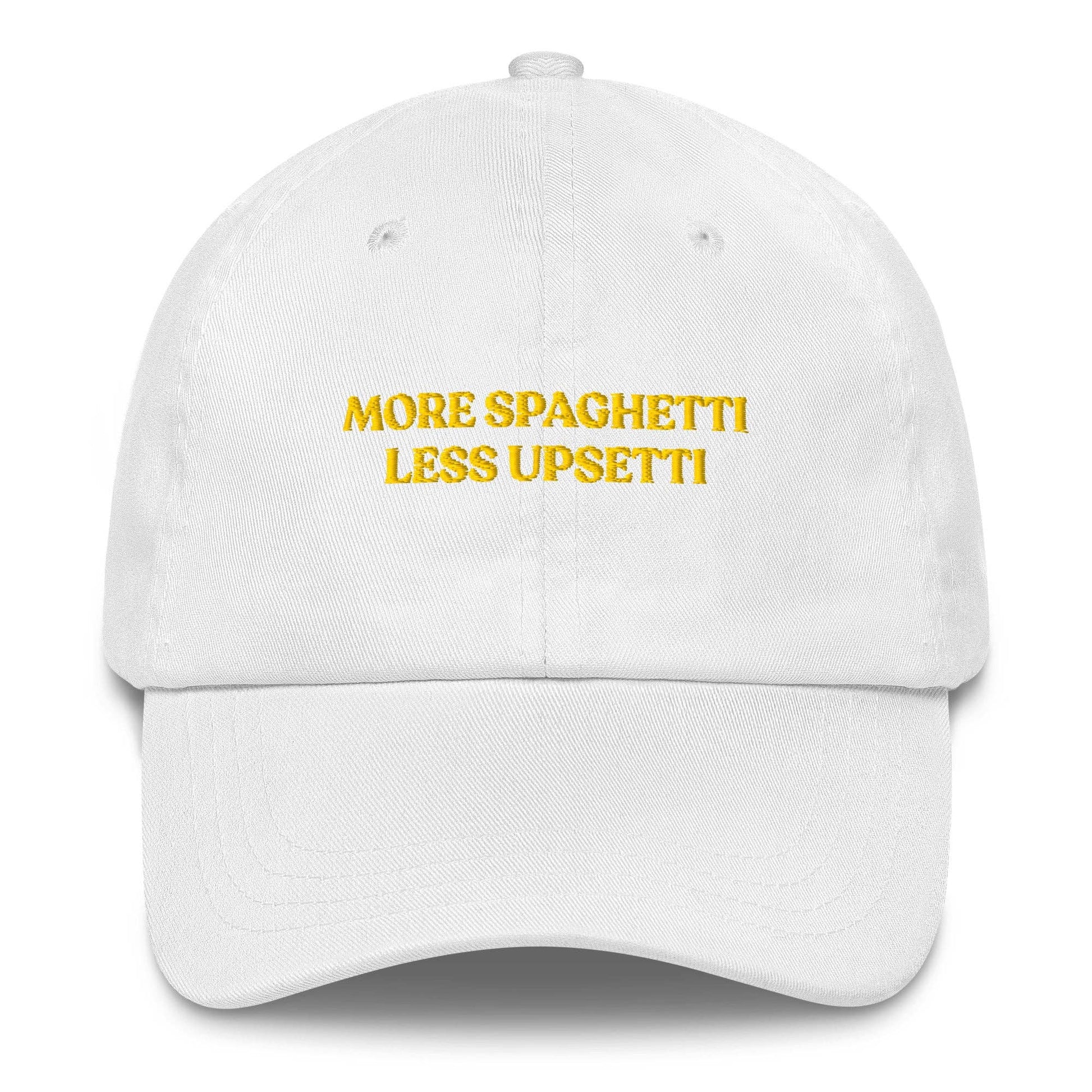 Cappellino da baseball ricamato “More Spaghetti Less Upsetti”