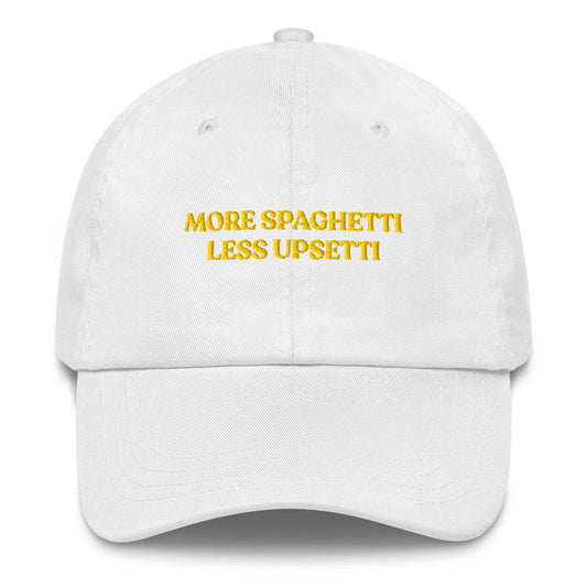 Cappellino da baseball ricamato “More Spaghetti Less Upsetti”