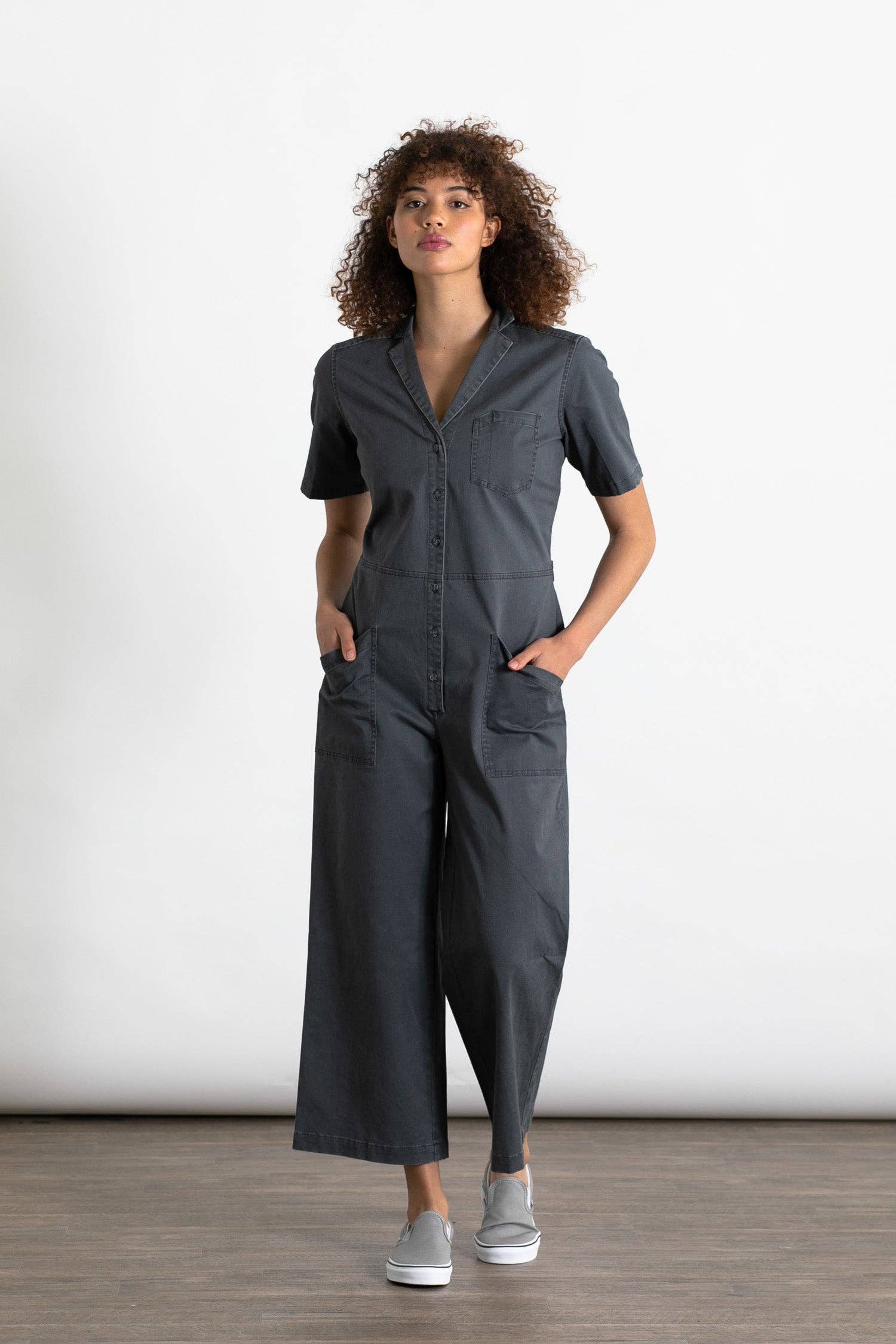 Tuta utility Lou in cotone stretch color ardesia