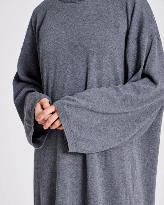 Abito lungo in maglia di cotone biologico Sisse GOTS grigio melange