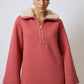 Felpa oversize con colletto in pelliccia sintetica e mezza zip in cotone