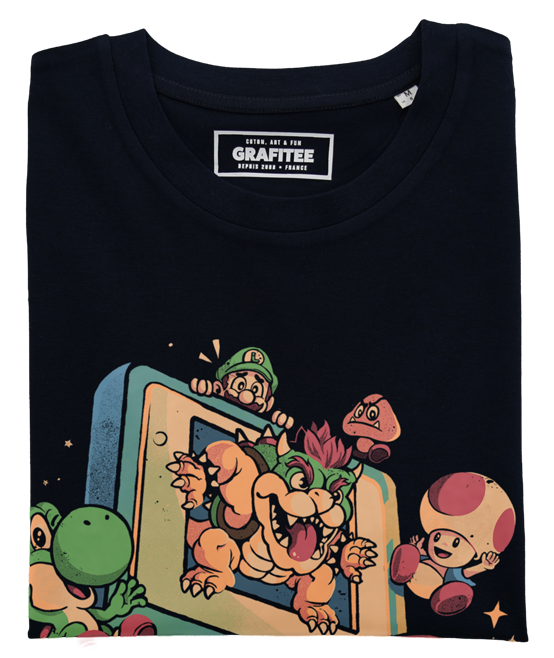 T-shirt nera con stampa gaming in cotone biologico