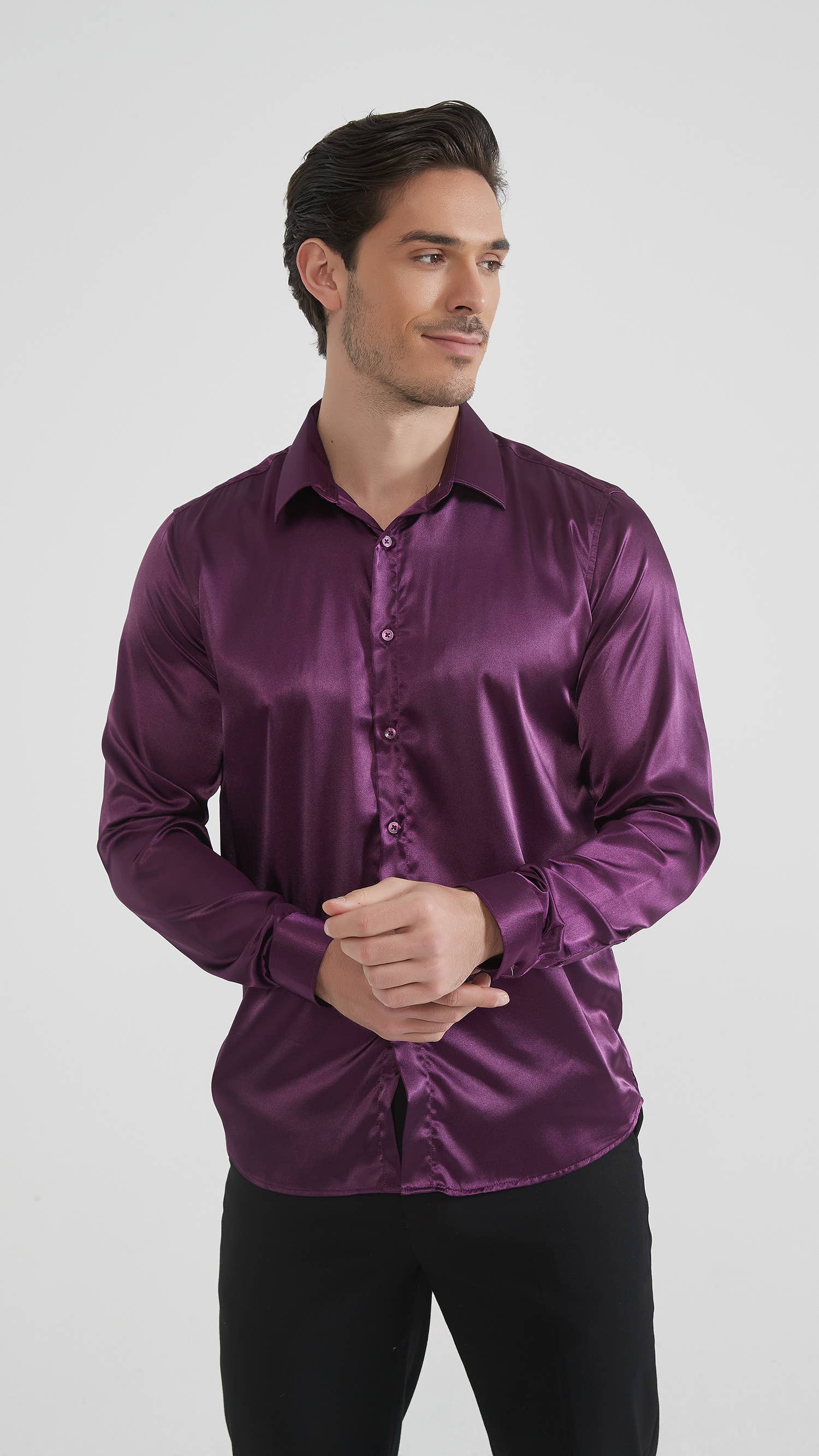 Camicia satinata viola da uomo