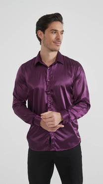 Camicia satinata viola da uomo