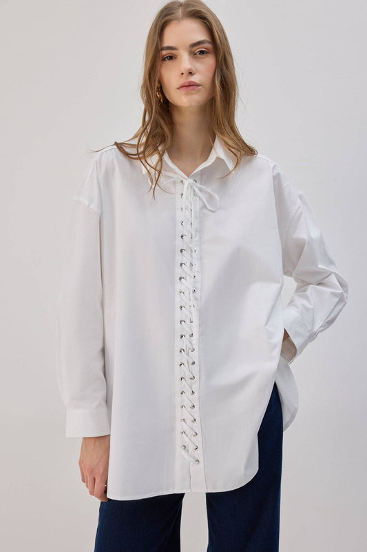 Camicia oversize con lacci frontali
