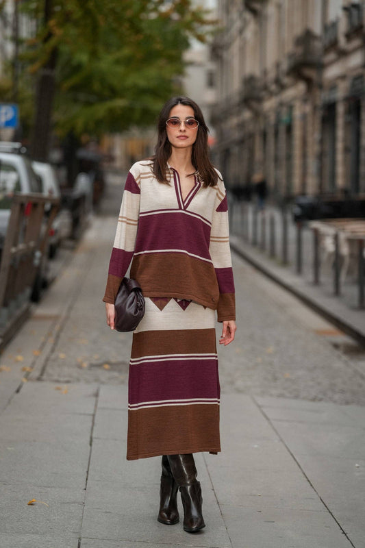 Maglione in maglia a righe con collo polo