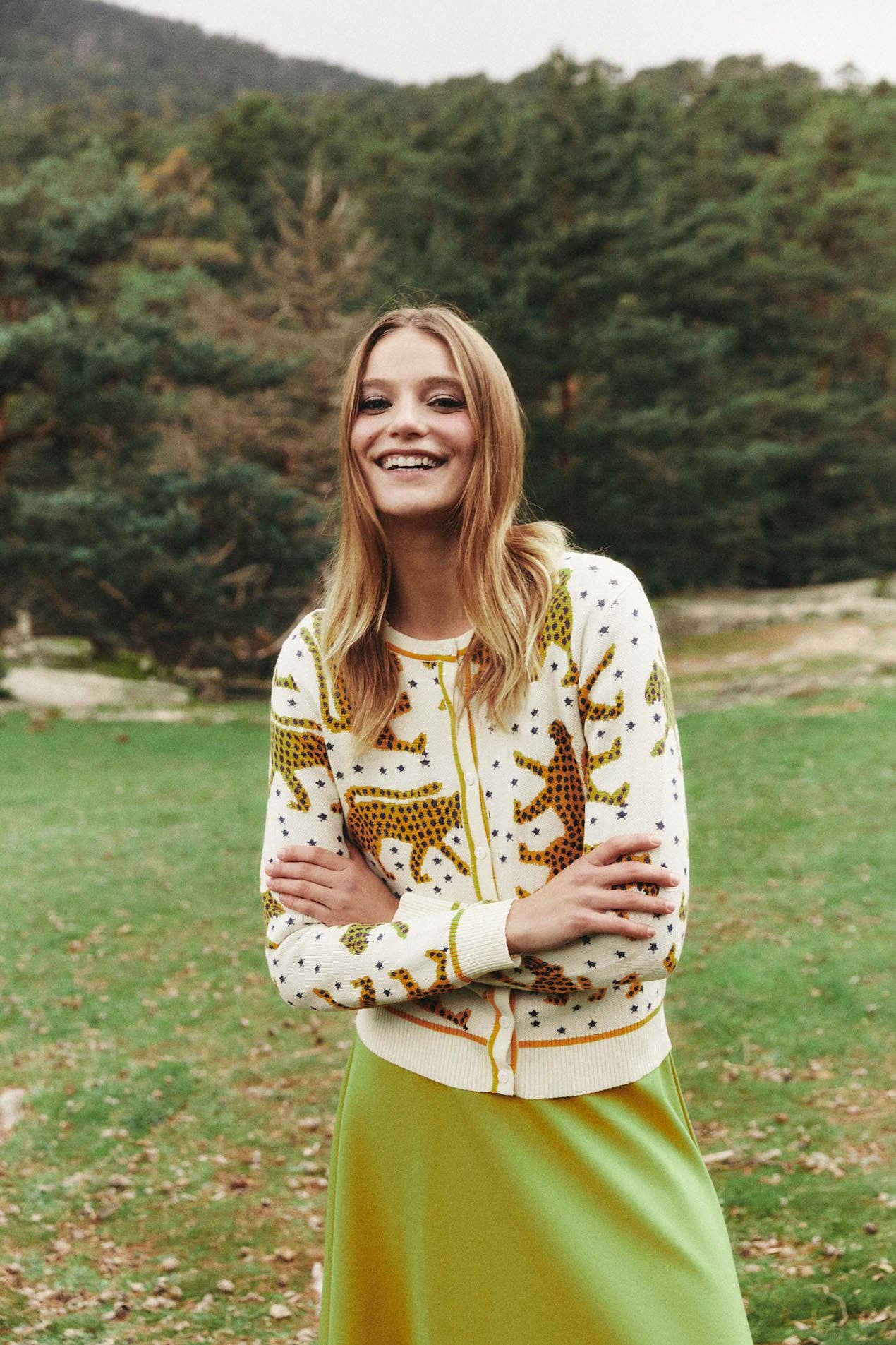 Cardigan Felce Beige Stampato