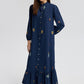 Abito camicia maxi ricamato in misto cotone