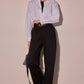 Pantaloni a vita alta in gabardine di cotone con pieghe