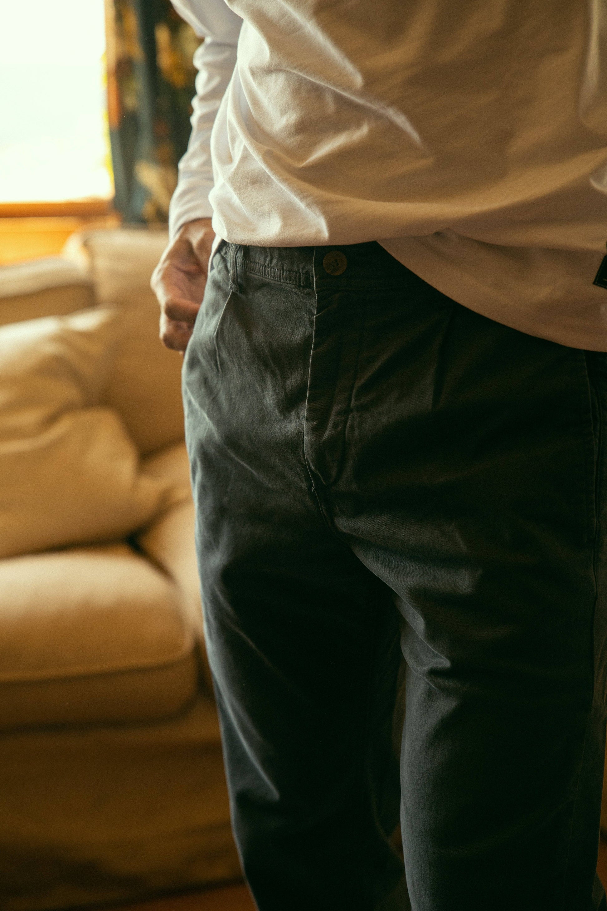 Pantaloni chino jogger relaxed kaki in cotone