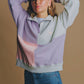Maglione oversize donna half-zip color block lavanda