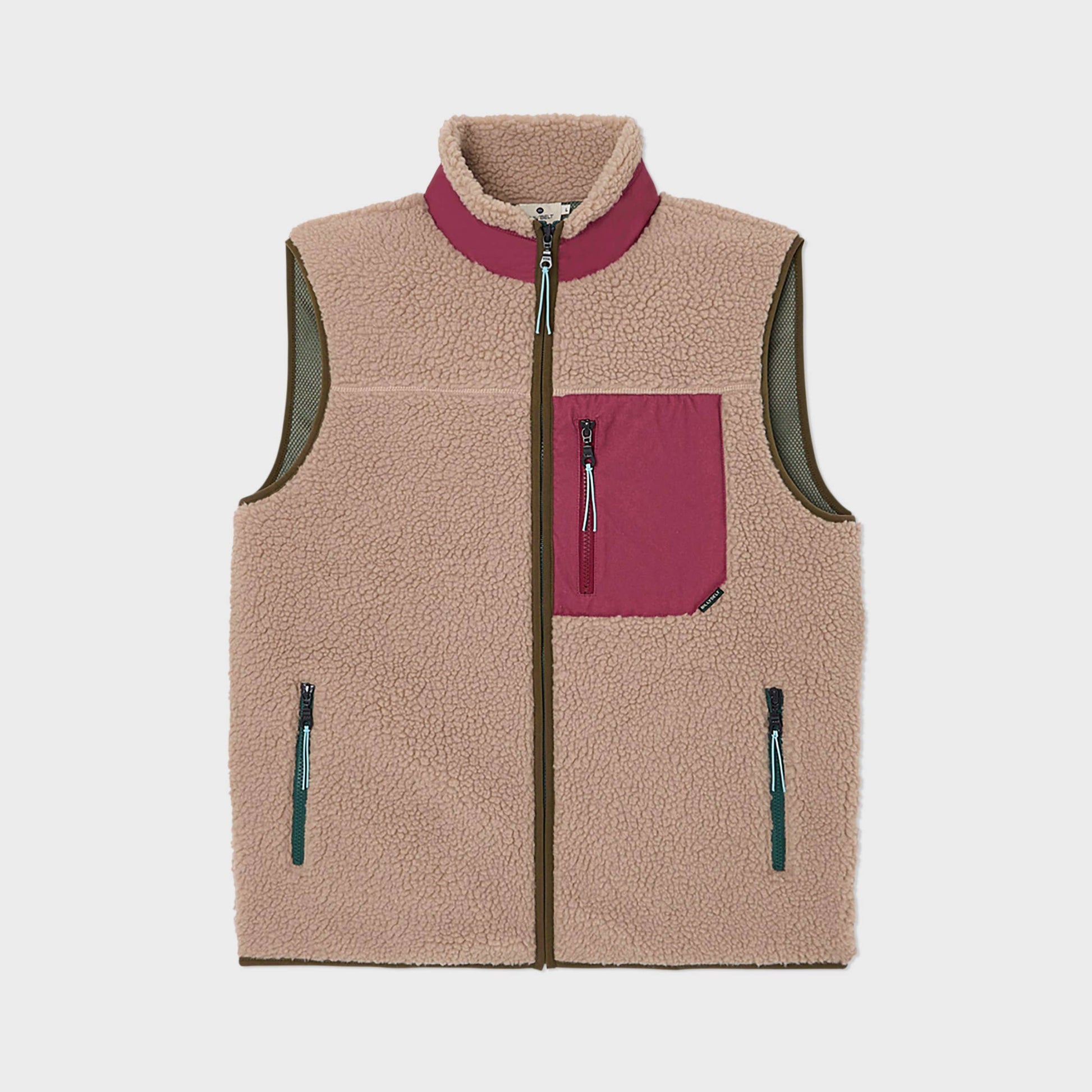 Gilet sherpa unisex con zip beige e bordeaux