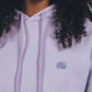 Felpa oversize da donna in cotone biologico con cappuccio color lavanda