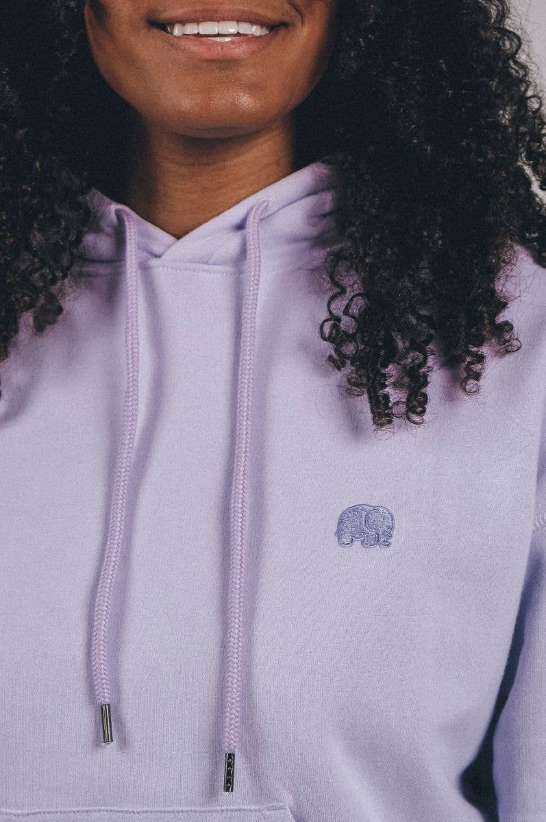 Felpa oversize da donna in cotone biologico con cappuccio color lavanda